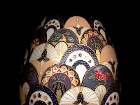 Featured in  Weranda Magazine Issue April 2012   Cranes and Fans Chiyogami Ukrainian Style Easter Egg Pysanky by So Jeo : Pysanky Pysanka Ukrainian Easter egg batik ukrainian easter art batik  eggshell kimono chiyogami washi origami fans cranes birds blooms gold leaf sojeo leblond artist art  poland polish magazine weranda design april 2012